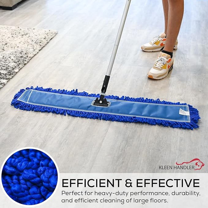 KLEEN HANDLER 6 Pack of 36 Inch Microfiber Dust Mop, Large Washable Commercial Mop Head Replacement, Sweeper, Janitorial Supplies, Blue