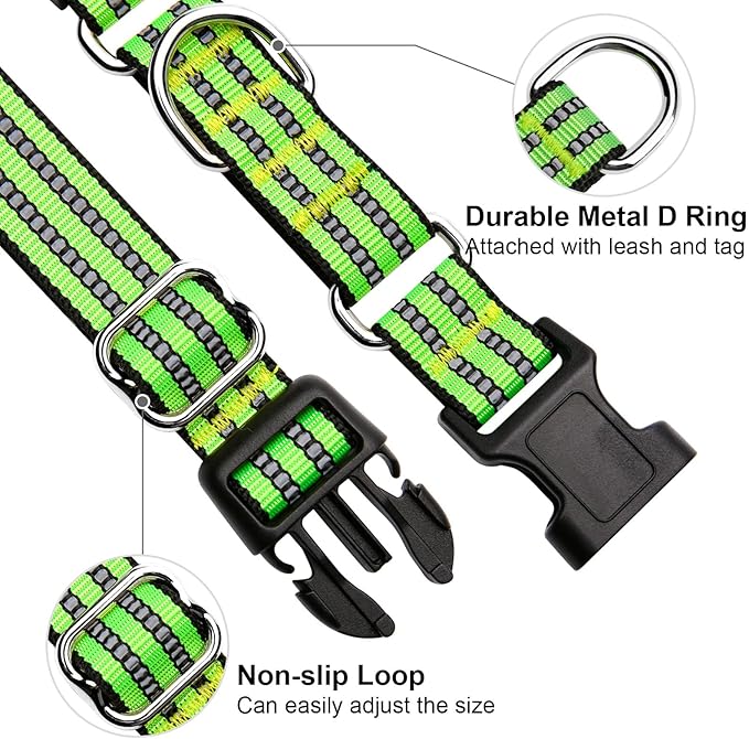 Martingale Dog Collar, Adjustable Nylon Reflective Collar with Buckle No Pull Dog Collar for Small Medium Large Dogs (Lime Green Small)