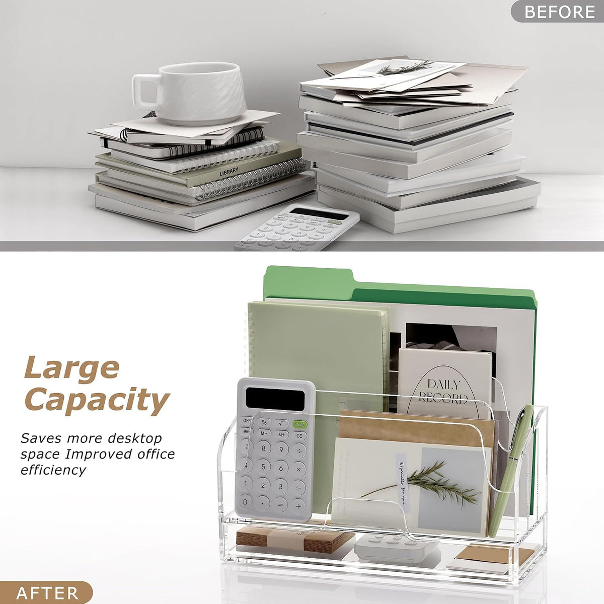 SANRUI Clear Desk Organizer Holder with Drawers, Acrylic File Mail Sorter