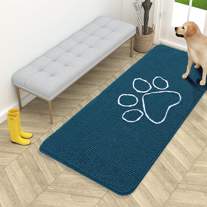 OLANLY Dog Door Mat for Muddy Paws 54x24, Paw Print Design, Absorbs Moisture
