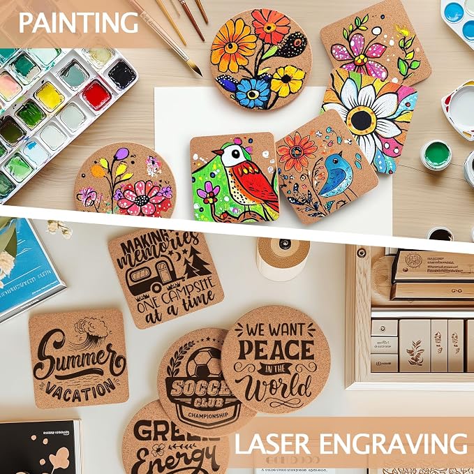 100 PCS Cork Coasters for Laser Engraving, Thick Absorbent Blank Coasters | 4