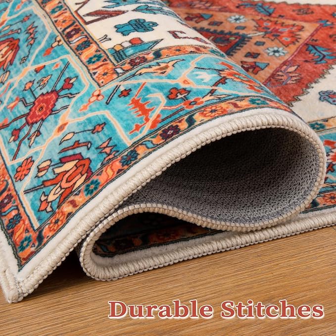 SERISSA 4x6 Boho Bedroom Rug, Washable Non Slip Vintage Orange Area Rugs