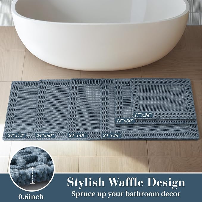 RESARE Waffle Bath Mat for Bathroom, Super Absorbent Bathroom Rugs Non Slip