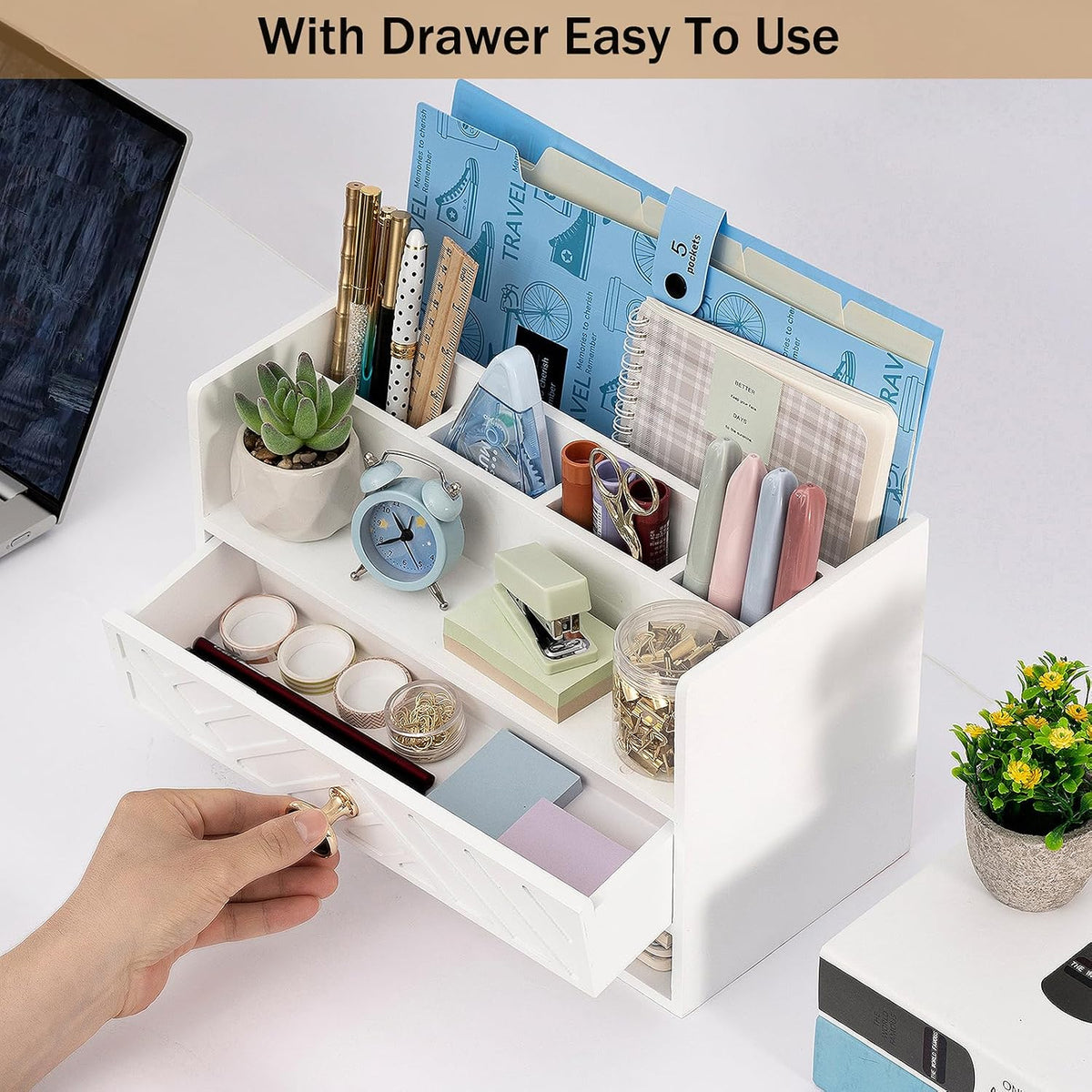 Desk Organizer with Drawer, Countertop Bill Mail Organizer and File Storage