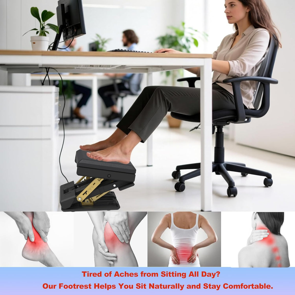 120 lbs Ergonomic Adjustable Under Desk Footrest & Leg Rest Stool