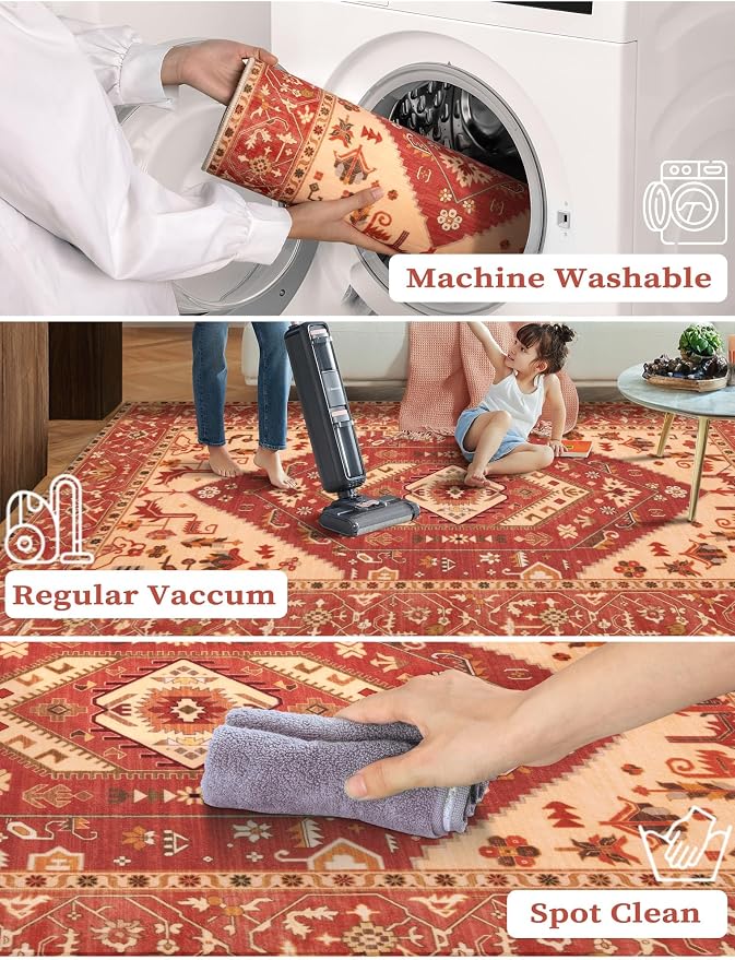 SERISSA Runner Rug for Hallways, Long Boho Rug Vintage Red Hallway Stair Ultra