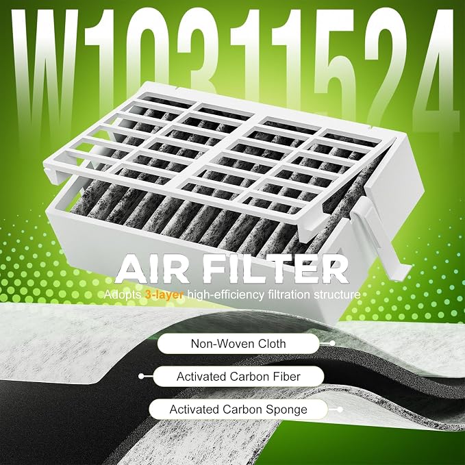 Funmit W10311524 Air Filter & W10346771A Freshflow Produce Preserver Replacement