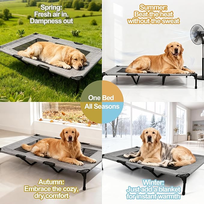 Raised Dog Bed Cooling Cot for Indoor Outdoor Use Portable Waterproof Mesh Pet Bed Washable for Large Medium Small Dogs, Grey