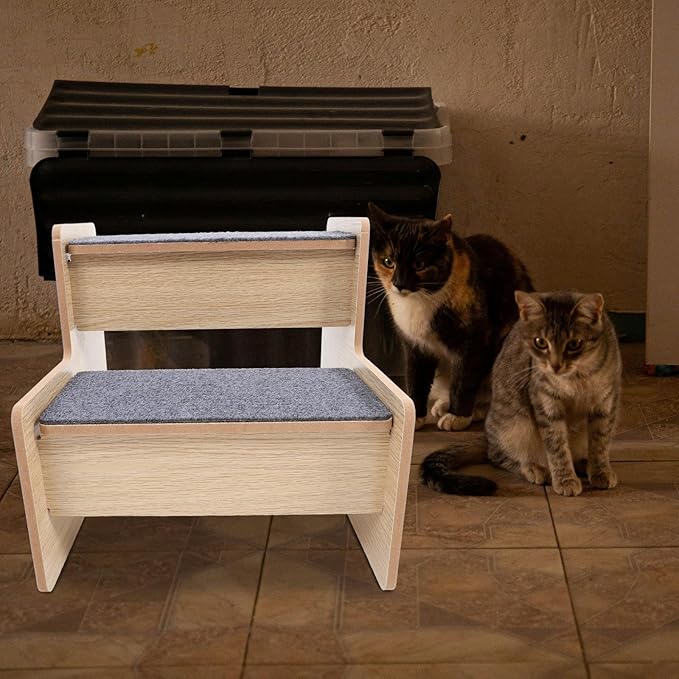 GLEAVI 2-Step Wooden Pet Ladder Ramp for Dogs and Cats, Non-Slip Safety Stair with Portable Design, for Small Pets’ Bed and Furniture Access