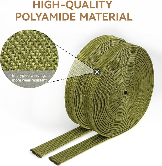 Polyamide Cable Sleeve, 10ft Flexible Expandable Braided Sleeving, Cable Management Sleeve for TV Computer Office Home Entertainment (Green, 5/8")