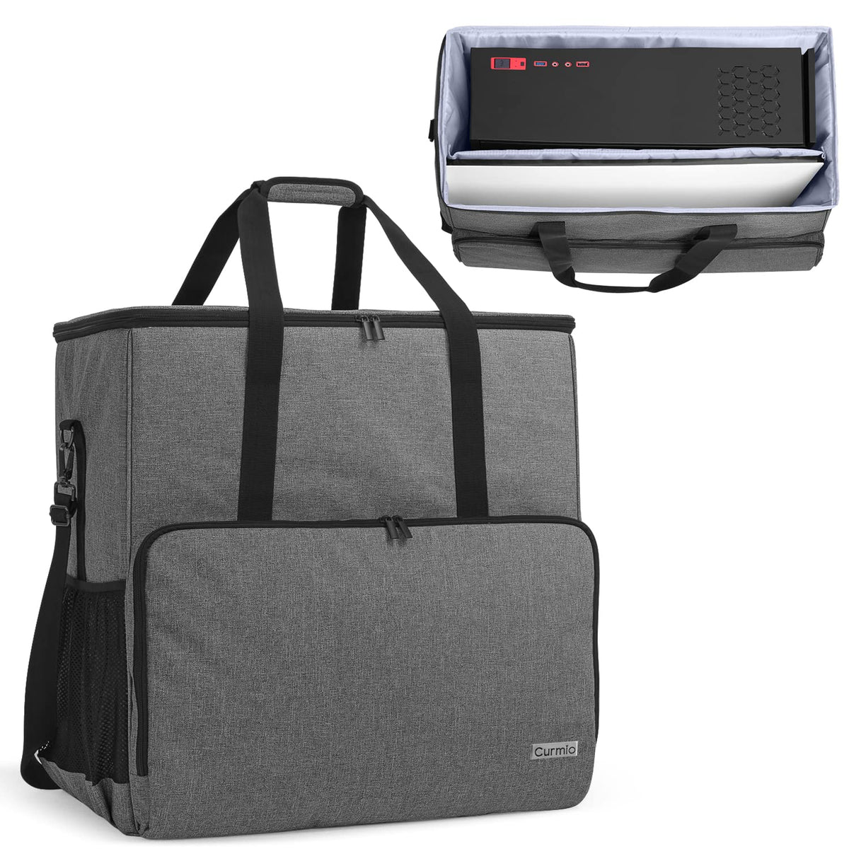 CURMIO PC Carrying Case with Inner Divider for Tower and Monitor, Gray
