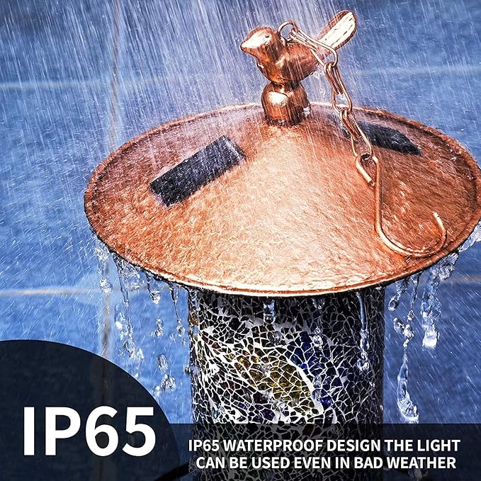 Ottsuls Mosaic Solar Bird Feeder for Outdoors Hanging, Waterproof Lantern Shape with S-Hook & 4 LED Lights, Garden Decor for Lawn, Patio, Balcony, Yard - Unique Gifts for Bird Lovers