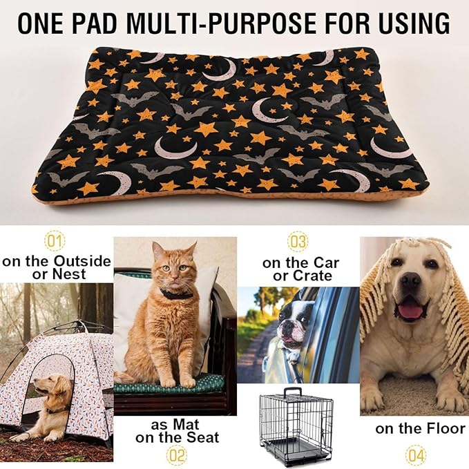 Pet Bed Halloween Moon Night Sky Bats Dog Bed Mat Absorbing Non Slip Pad Pet Sleeping Mat for Small, Medium, and Large Dogs Puppy Cat 36 in x 24 in