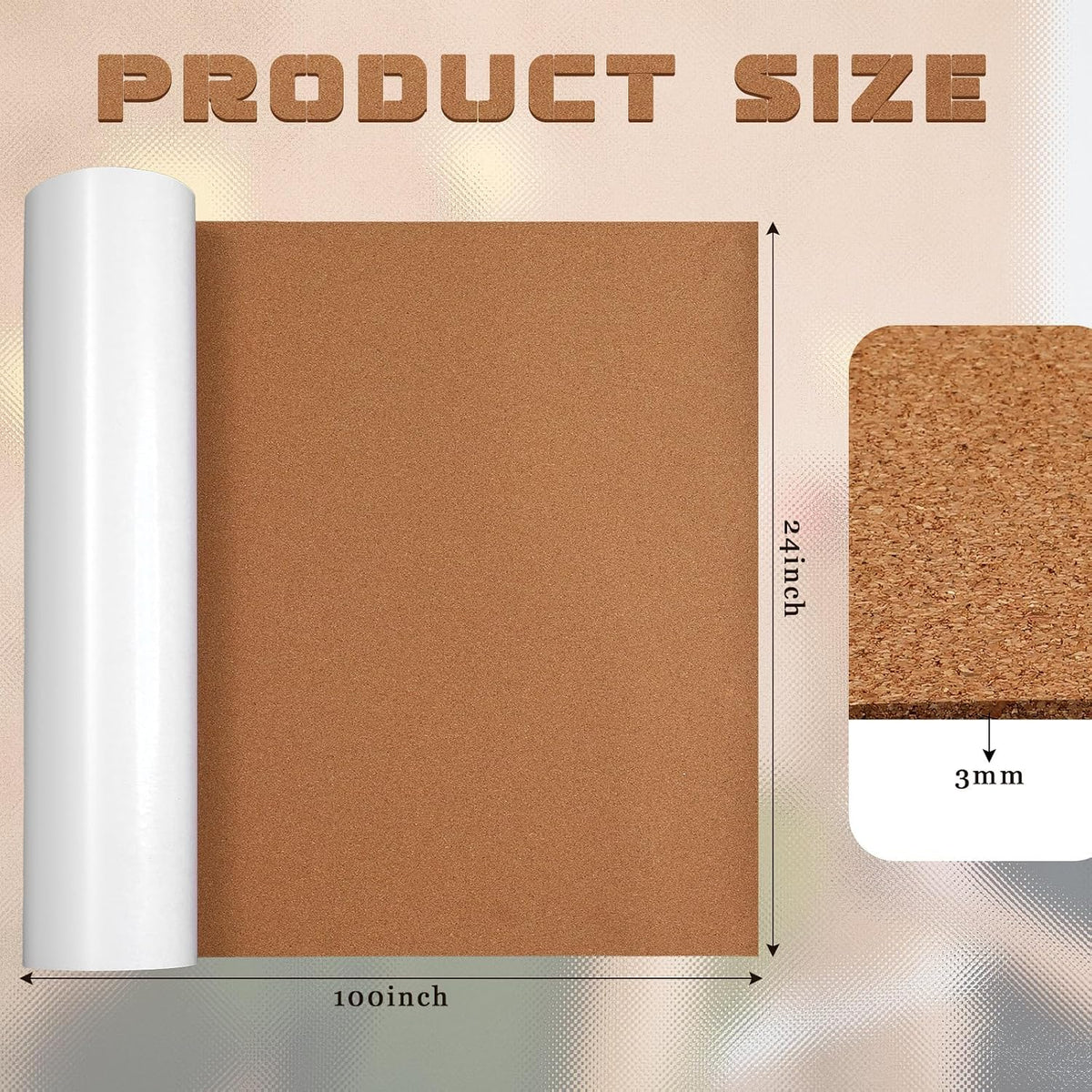 Geetery 24 x 100 Inches Self Adhesive Cork Roll 1/8" Thickness Bulletin Message Board for Door Signs Floor Wall Decors DIY Craft