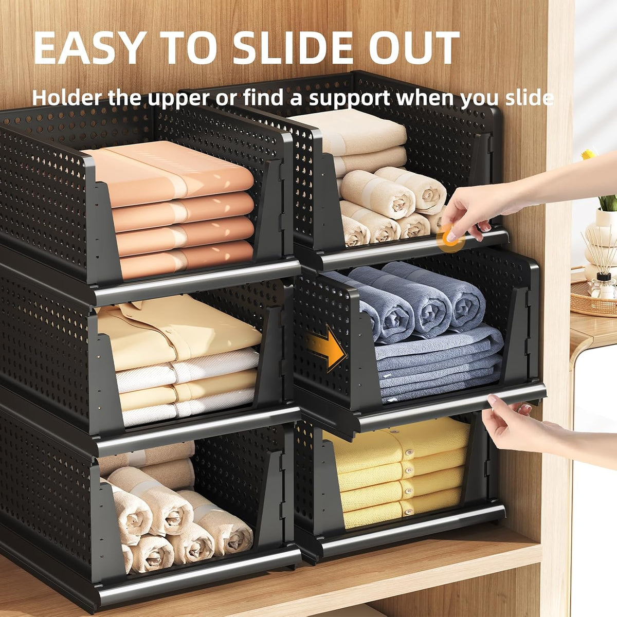 Folding Closet Organizer and Storage for Shelves, 5 Pack Stackable Plastic Storage Basket for Closet, Top Bottom of Closet Organizer, Drawers Organizer for RV, Camper, Pants, Clothes, Office