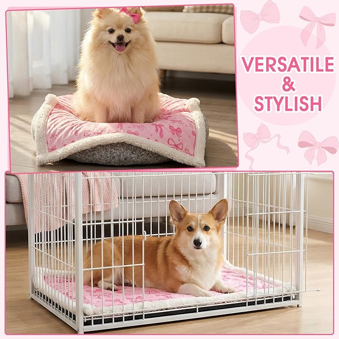 Tegeme Pink Bow Waterproof Small Dog Blanket, 40"x28" Reversible Soft Plush Pet Blanket for Couch Sofa Protection, Pee Proof Cat Dog Throw for Small/Medium Breeds