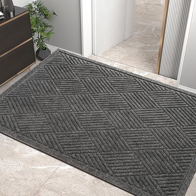 HIYARD Sturdy Front Door Mat, Absorbent Muddy Dirt Resist Welcome Door Mats