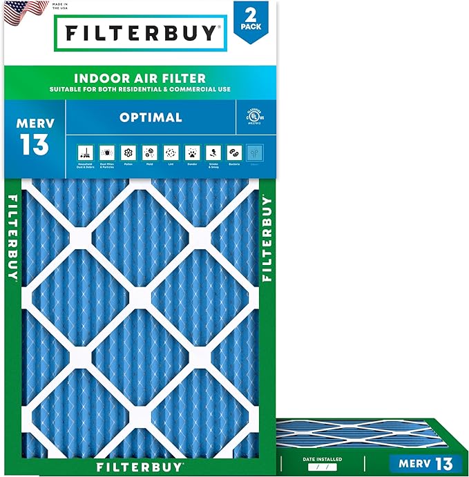Filterbuy 13.5x29.5x1 Air Filter MERV 13 Optimal Smoke & Allergy Defense