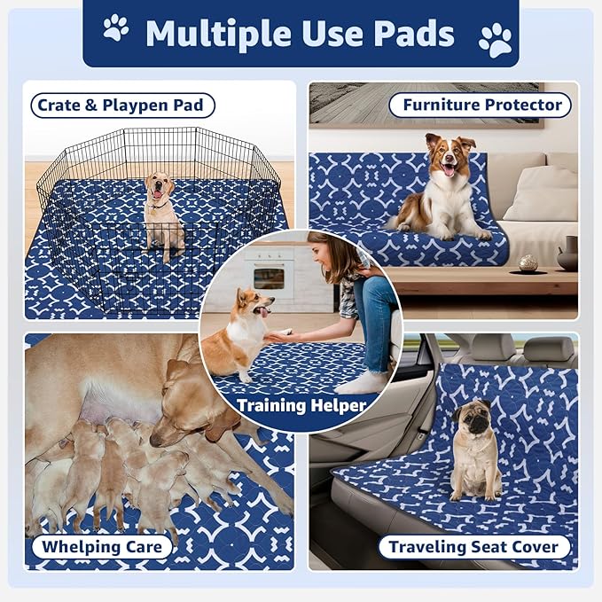 LOOBANI Washable Pee Pads for Dogs 36"x 36": 2 Pack Super Absorbent Reusable Puppy Pads Leakproof Whelping Pad Dog Playpen Mat, Waterproof Non-Slip Dog Training Pads for Floor, Crate, Potty