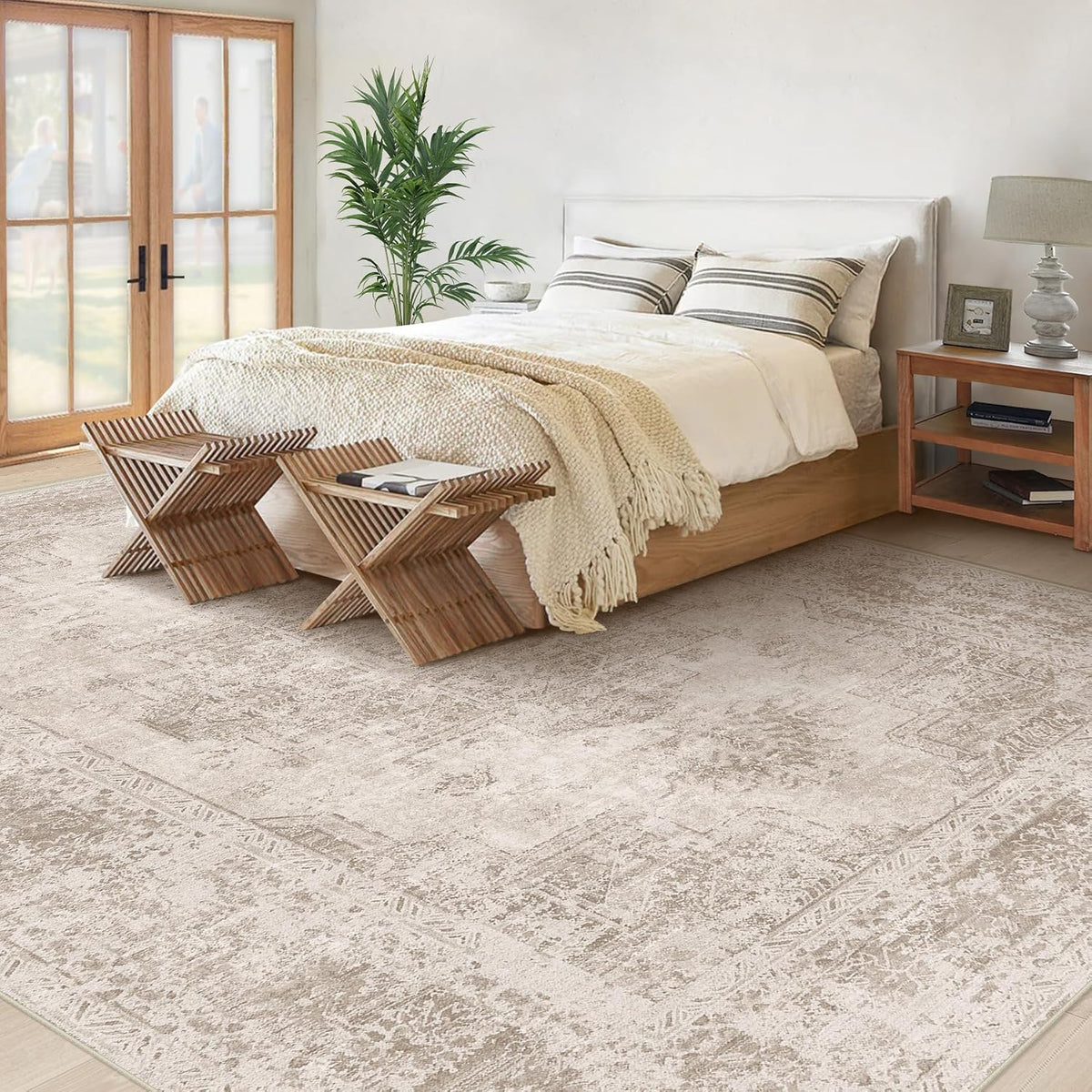 XLUEZ Area Rug 8x10 Living Room Rug, Machine Washable Vintage Distressed Medallion Rug Non-Slip Soft Low Pile Large Indoor Rugs for Bedroom Kitchen Dining Room Office(Brown,8'x10')