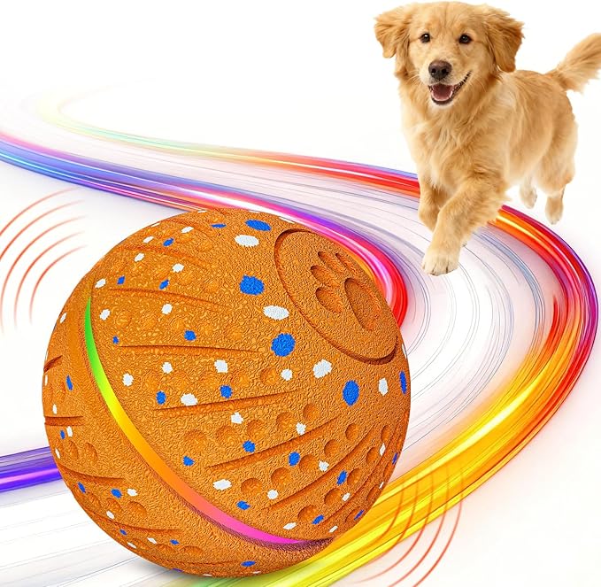Interactive Dog Toys Ball - Smart Moving Bouncing Dog Ball with Colorful Lights, E-TPU Material, 3 Play Modes Automatic Rolling Balls Toy for Small Medium Dogs Keep Them Busy(Orange)