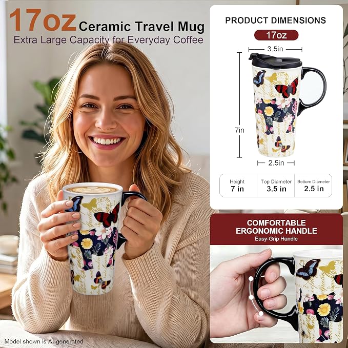 Topadorn 17oz Ceramic Travel Mug