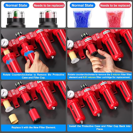 TAILONZ PNEUMATIC 0-150PSI 1/2 Inch NPT Red Industrial Grade 4 Stage Air Drying