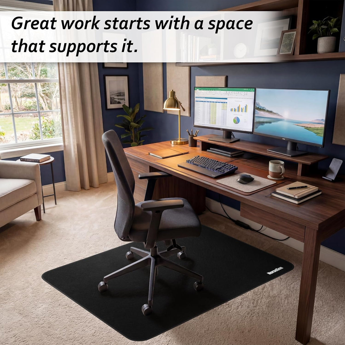 Chair Mat for Carpet, Multi-Surface Grip, Black, 48" x 36"