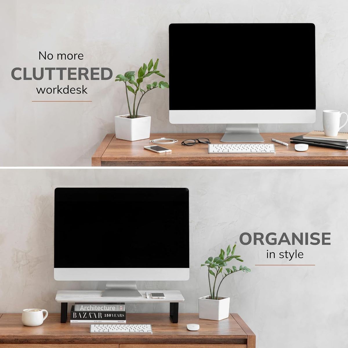 Anji Mountain Monitor Stand for Desk - Desktop Organizer & Laptop Riser, Ergonomic Monitor Riser, Space-Saving, Durable, Easy Assembly & Ideal for Home & Office,White Wash, 24-Inch, Classic