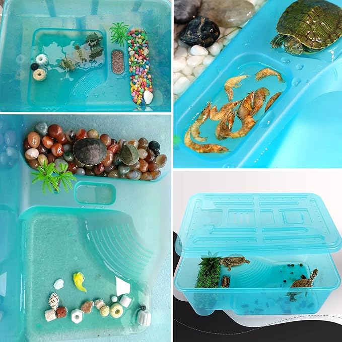 kathson Turtle Tank Aquarium, Turtle Habitat Reptile Plastic Terrarium Safe Durable, Tortoise Tank with Lid Prevent Climbing Escaping (Medium)