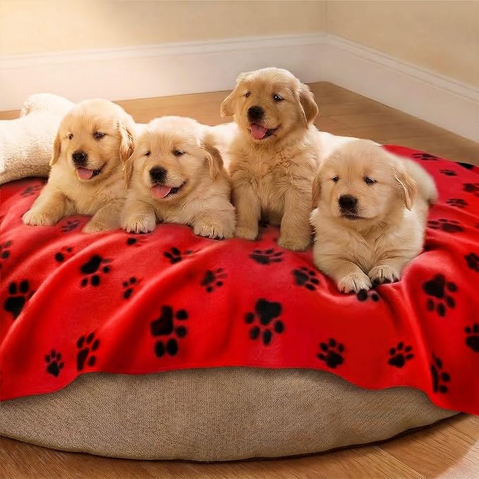 LINENLUX Cute Dog Blanket for Small Medium Dogs 6-Pack Soft Stretchy Fleece Blankets for Pet Cat Puppy Warm Wrinkle-Resistant Throw for Couch Bed Outdoor Red 31x24 inch (Pack of 6)
