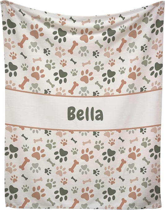 Prints Next Day – Custom 50" x 60" Fleece Pet Lightweight Blanket Personalized with Pet Lightweight's Name - Paw Pattern - Gift for Dog Owners - Printed in America