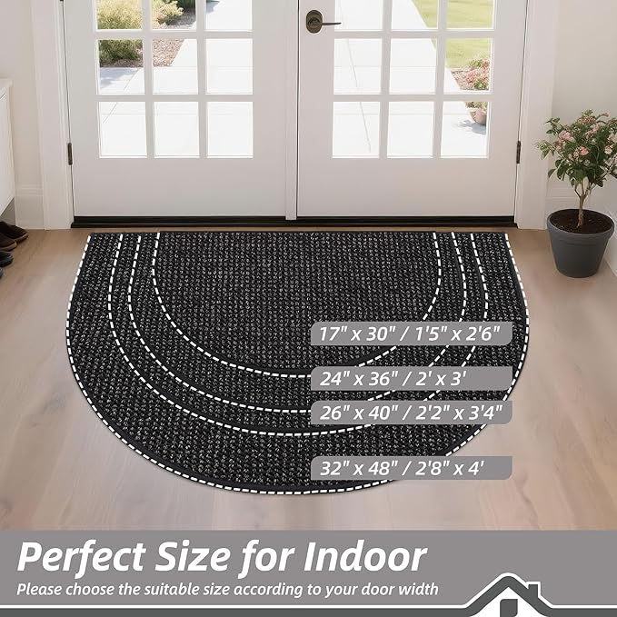 BEQHAUSE Dirt Trapper Door Mat 24" x 36" Half Circle Non-Slip Washable Doormats
