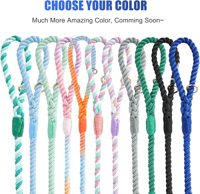Dog Leash 6 FT Handmade Braided Cotton Rope Leashes for Small Medium and Large Dogs, New Golden Heavy Duty Metal Clasp, Navy Blue