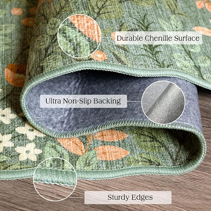Sage Green Floral Entry Rug