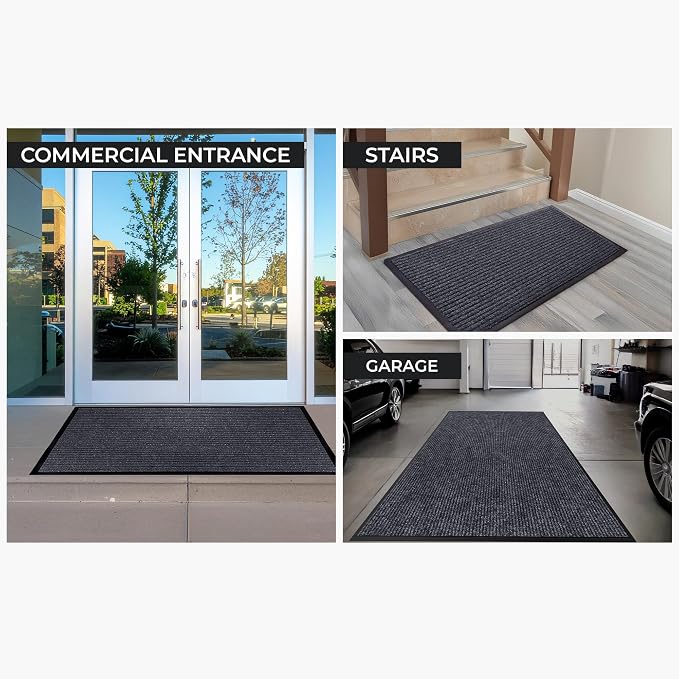 Commercial Door Mat 3'x6' Grey, Heavy Duty Industrial Floor Mat