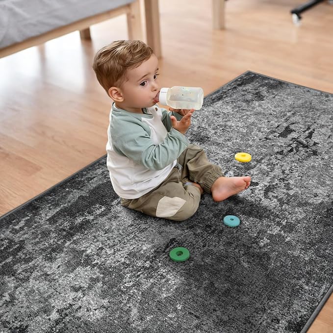 2.6x12 Black Rug Runners for Hallways Kitchen Runner Rug Non Slip Washable