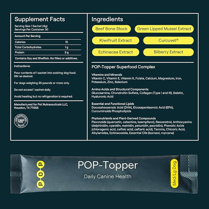 Dog Food Supplement – Multivitamin Powder for Dogs - Bone Broth Base with 6 Human-Grade Superfoods - Supports Joints, Gut, Skin & Coat - Ideal for Picky Eaters, 35+ lbs - 30 Packets
