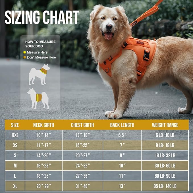 OneTigris Tactical Dog Harness Vest,No-Pull Service Dog Vest with Hook & Loop Panels,Adjustable Dog Vest Harness for Walking Hiking Training(Orange,S)