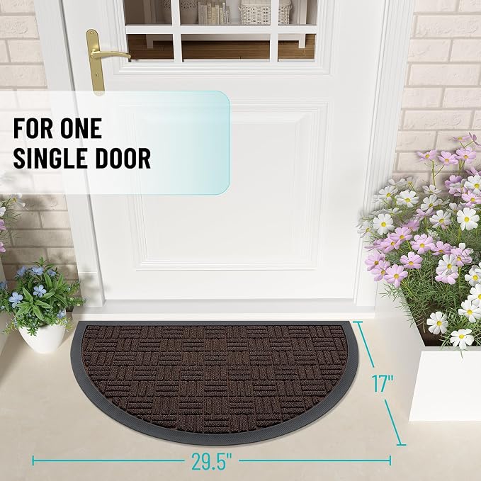 OLANLY Half Circle Door Mat Outside Entrance 29.5x17, Heavy Duty Sturdy Natural