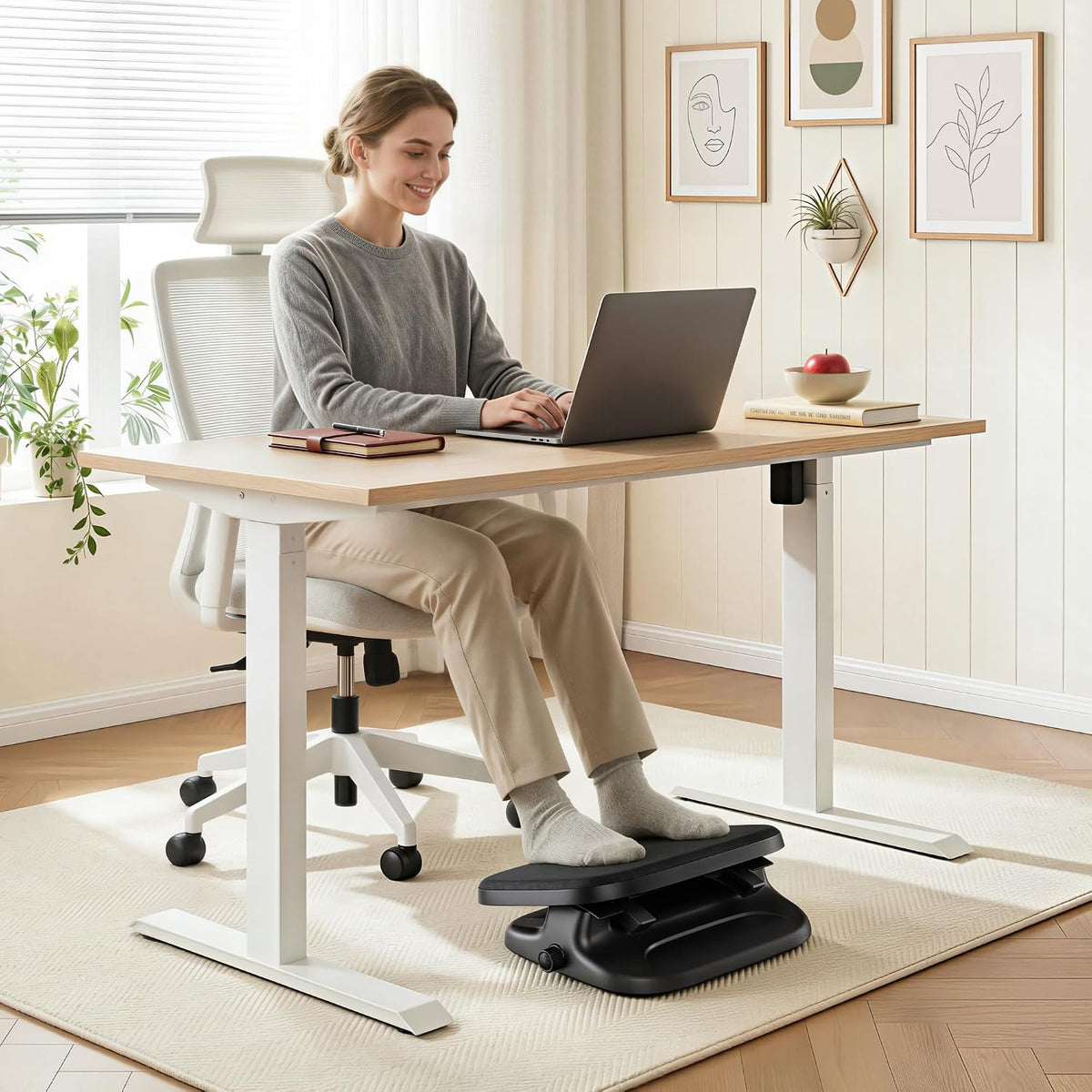 PEGZONE Footrest Under Desk with Memory Foam, Ergonomic Stepless Adjustable