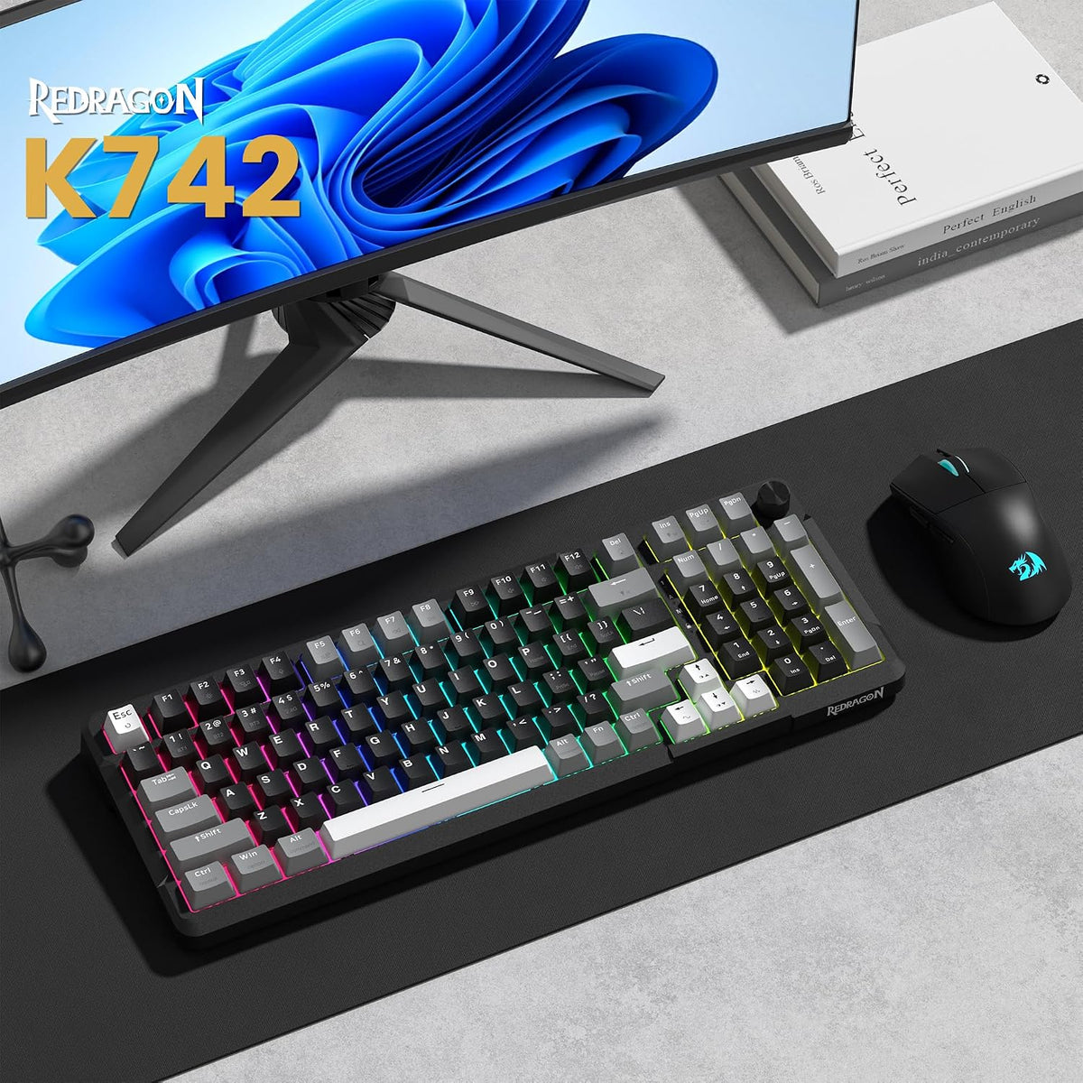 Redragon K742 Wireless Mechanical Gaming Keyboard with Knob for PC Computer
