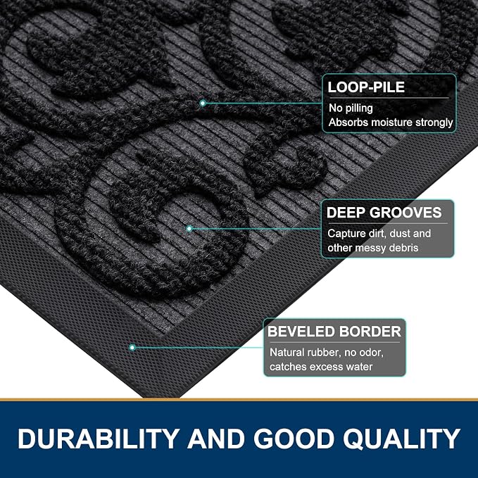 Smiry Welcome Door Mat Outside Entrance, Heavy Duty Trap Dirt and Moisture Easy