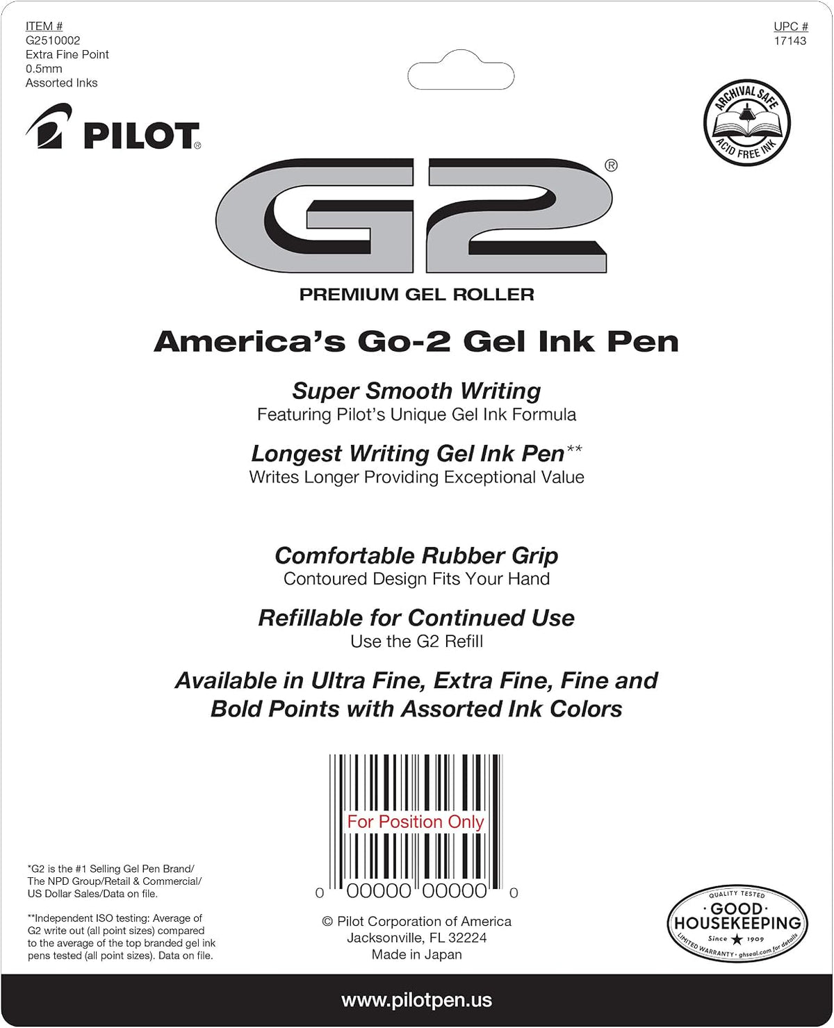 PILOT G2 Pens 0.5 mm - 20 Pack of 5 Blue and 5 Black Pens Ballpoint Extra Fine Point, Refillable & Retractable