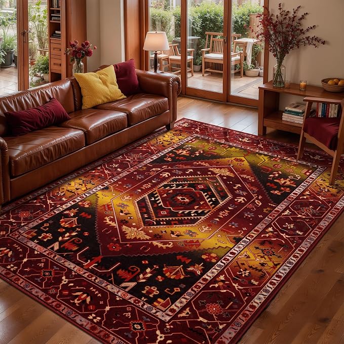 SERISSA 5x7 Boho Area Rug, Washable Non-Slip Rugs