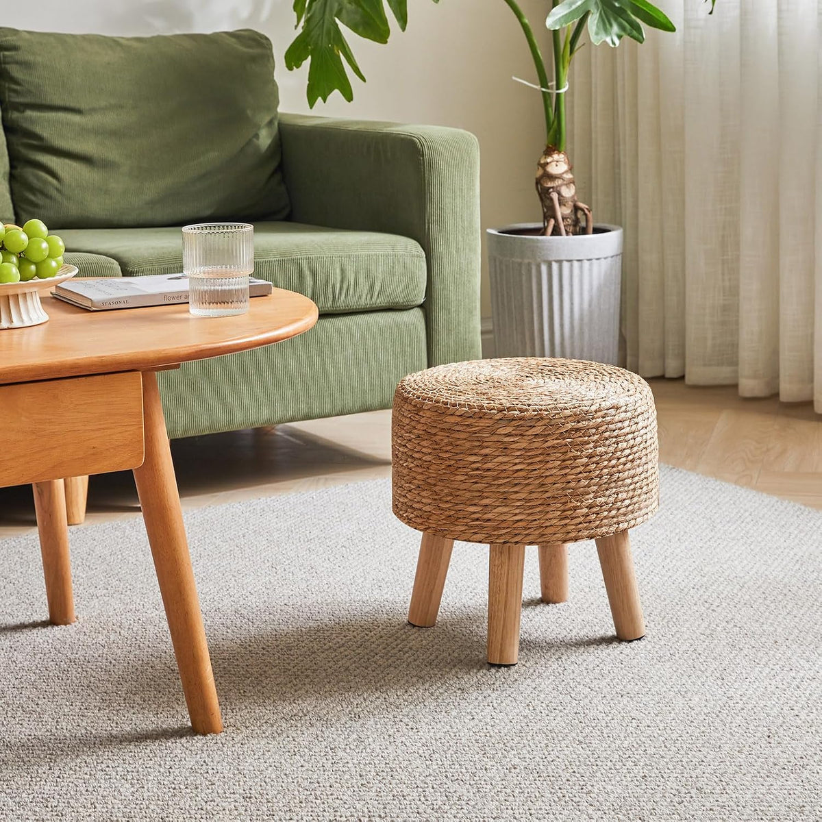 YMYNY Foot Stool, 12.6" Small Ottoman, Round Footrest,Natural HBD027N