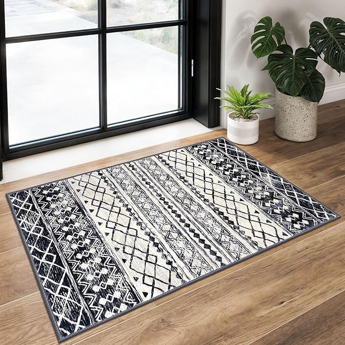 KUTA Moroccan Area Rugs 2x3, Ultra Soft Print Vintage Geometric Low-Pile Floor