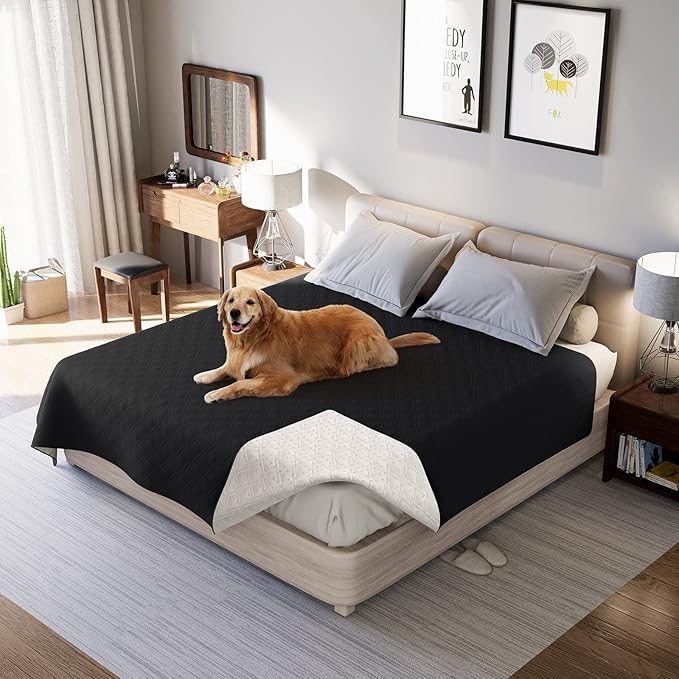 Waterproof Dog Bed Cover, Reversible Blanket Washable Pet Dog Pee Pad, Incontinence Underpads, Furniture Bed Couch Sofa Protector Cover Leak Proof for Dog Cat Kid, 82"x86" (Black)