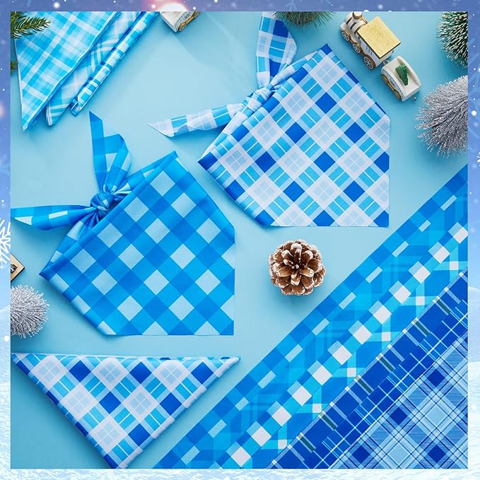 Abbylike 50 Pcs Plaid Dog Bandanas Bulk Blue Checkered Bandanas for Dogs Triangle Kerchief Bibs Scarf Set for Pet Holiday Costume Photo Props Accessories Pet Shops (19.7 x 13.8 x 13.8 Inch)