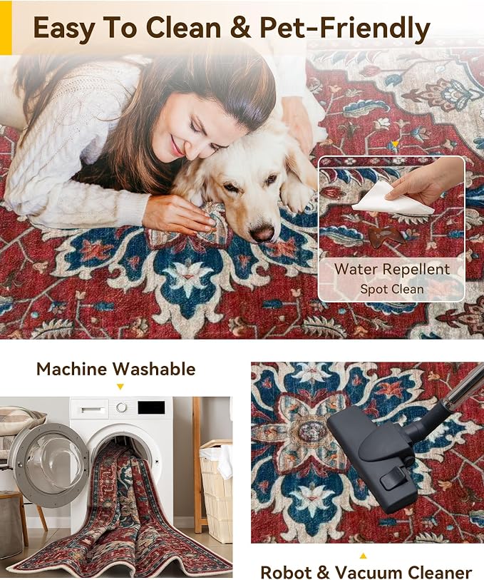 RELEANY Area Rugs Small 2'6"x4' Washable Non-Slip, Floral Vintage Distress